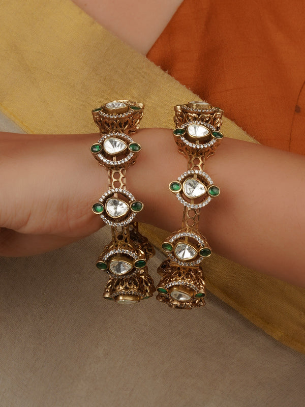 Gold Plated Faux Polki Bangles (One Pair) - PK-BAN21