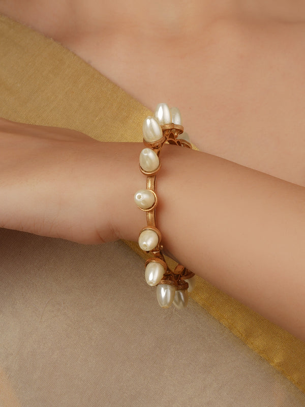 White Color Gold Plated Faux Polki Bangle (Single Piece) - PK-BAN26
