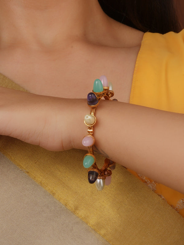 Multicolor Gold Plated Faux Polki Bangle (Single Piece) - PK-BAN26MA