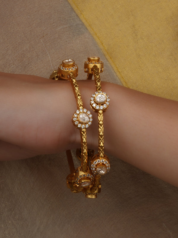 Gold Plated Faux Polki Bangles (One Pair) - PK-BAN27