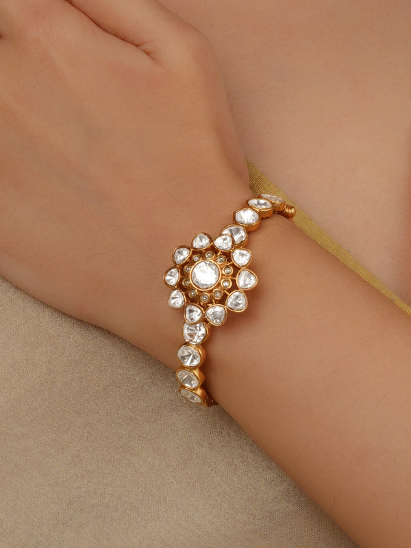 White Color Gold Plated Faux Polki Bracelet (Single Piece) - PK-BRAC22