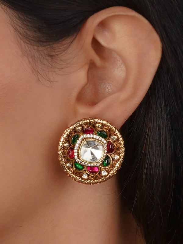 Gold Plated Faux Polki Earrings - PK-E116