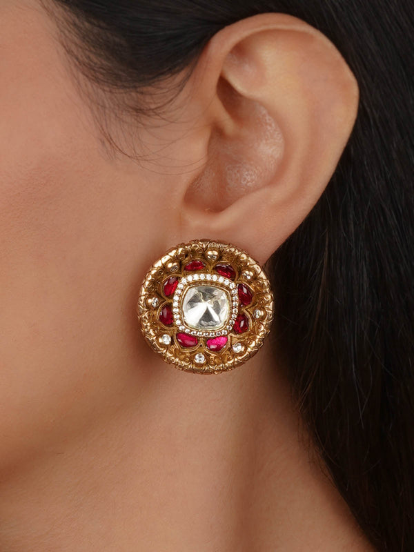 Gold Plated Faux Polki Earrings - PK-E116