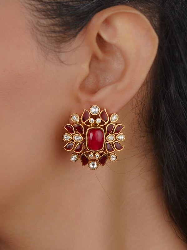 Gold Plated Faux Polki Earrings - PK-E118