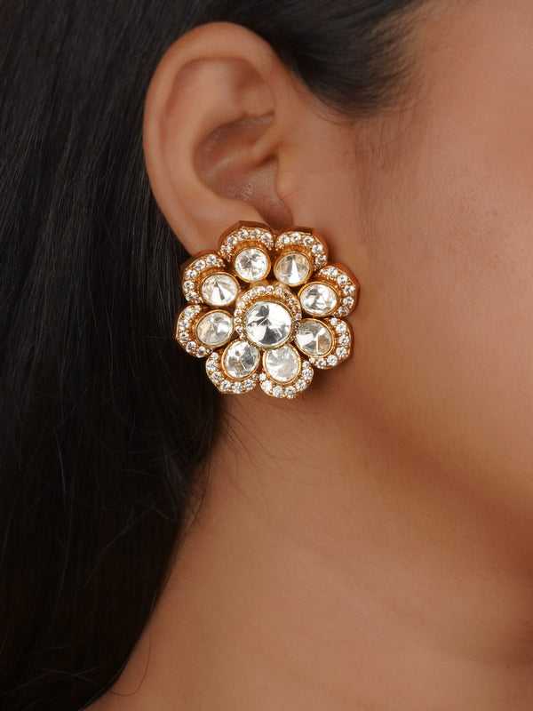 White Color Gold Plated Faux Polki Earrings - PK-E121