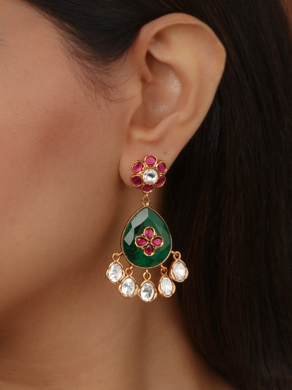 Multicolor Gold Plated Faux Polki Earrings - PK-E124B