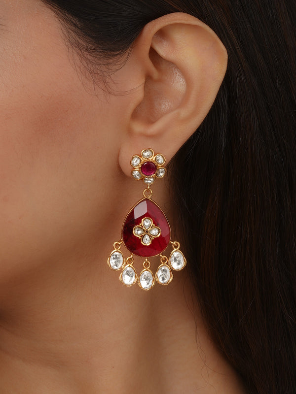 Maroon Color Gold Plated Faux Polki Earrings - PK-E124C
