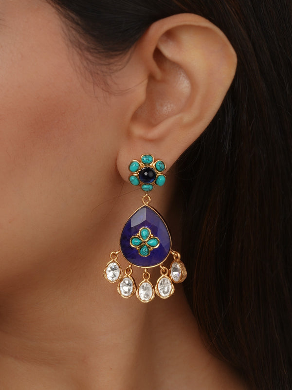 Multicolor Gold Plated Faux Polki Earrings - PK-E124F