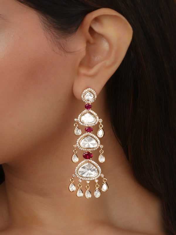 Pink Color Gold Plated Faux Polki Earrings - PK-E128P