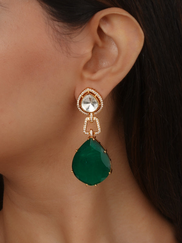 Green Color Gold Plated Faux Polki Earrings - PK-E129GR