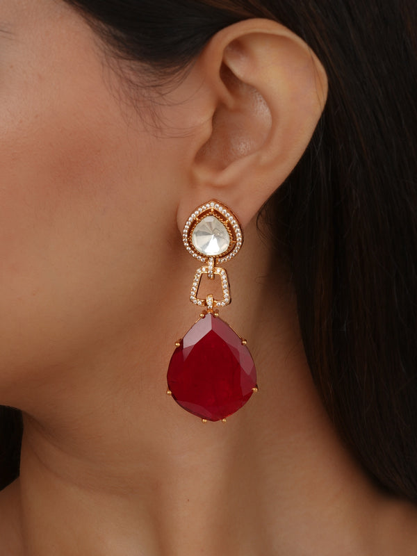 Maroon Color Gold Plated Faux Polki Earrings - PK-E129R