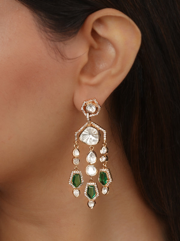 Green Color Gold Plated Faux Polki Earrings - PK-E132GRA