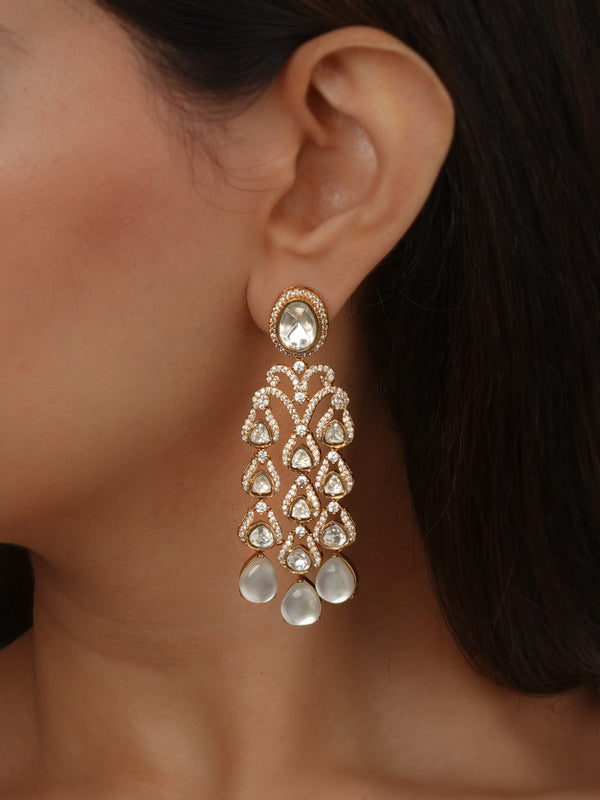 White Color Gold Plated Faux Polki Earrings - PK-E133