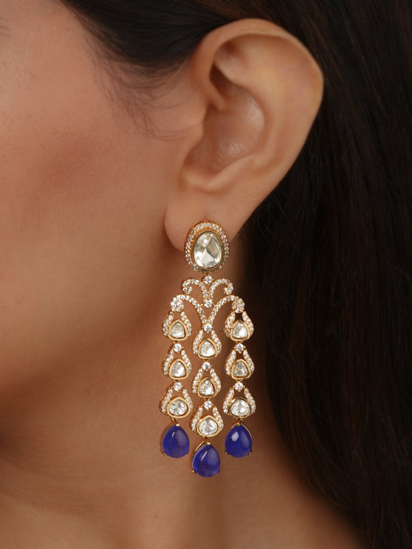 Blue Color Gold Plated Faux Polki Earrings - PK-E133BL