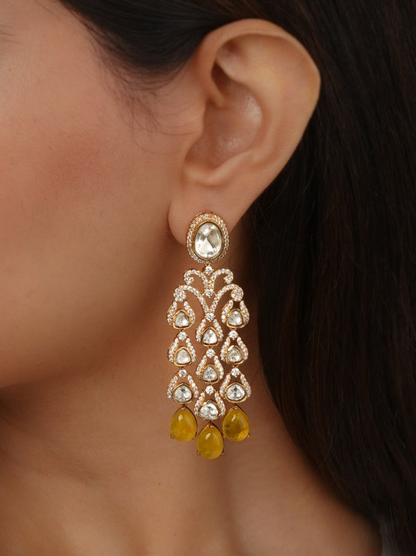 Yellow Color Gold Plated Faux Polki Earrings - PK-E133Y