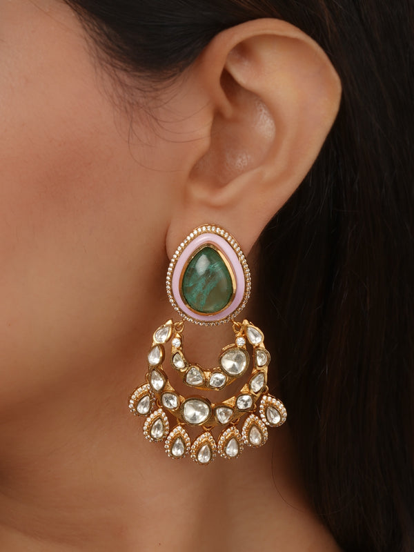 Multicolor Gold Plated Faux Polki Earrings - PK-E134LGR