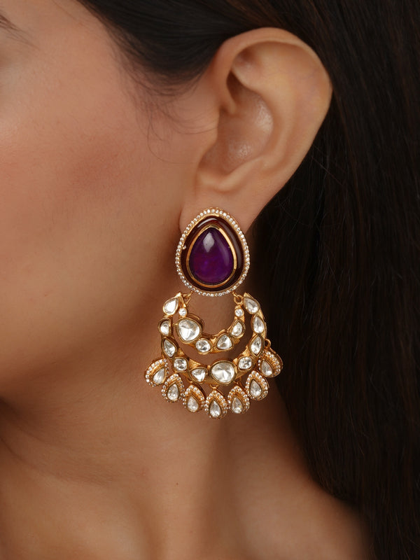 Multicolor Gold Plated Faux Polki Earrings - PK-E134PR