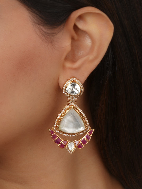 Pink Color Gold Plated Faux Polki Earrings - PK-E136A
