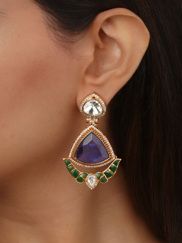 Multicolor Gold Plated Faux Polki Earrings - PK-E136BL