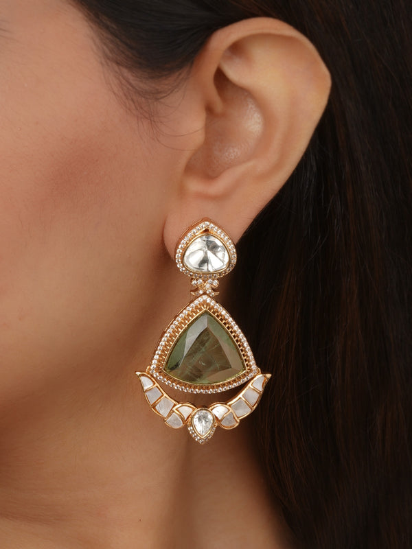 Green Color Gold Plated Faux Polki Earrings - PK-E136LGR