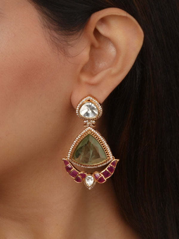 Multicolor Gold Plated Faux Polki Earrings - PK-E136LGRA