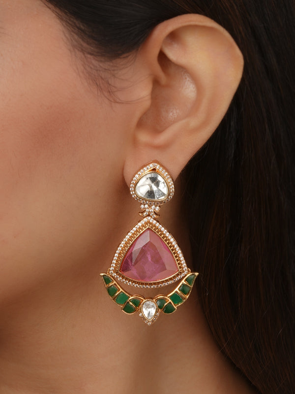 Multicolor Gold Plated Faux Polki Earrings - PK-E136PC