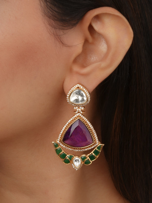 Multicolor Gold Plated Faux Polki Earrings - PK-E136PR