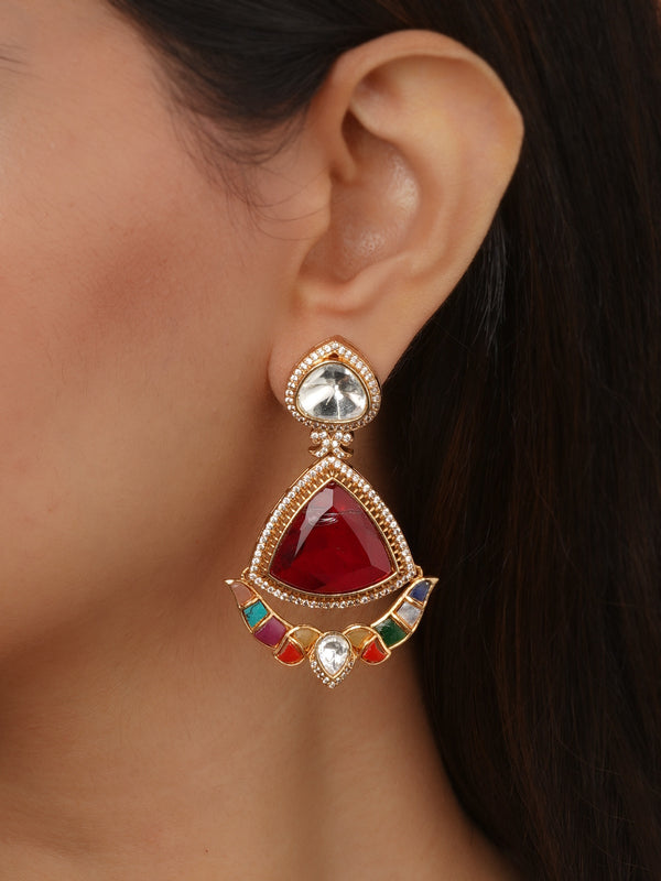 Multicolor Gold Plated Faux Polki Earrings - PK-E136R