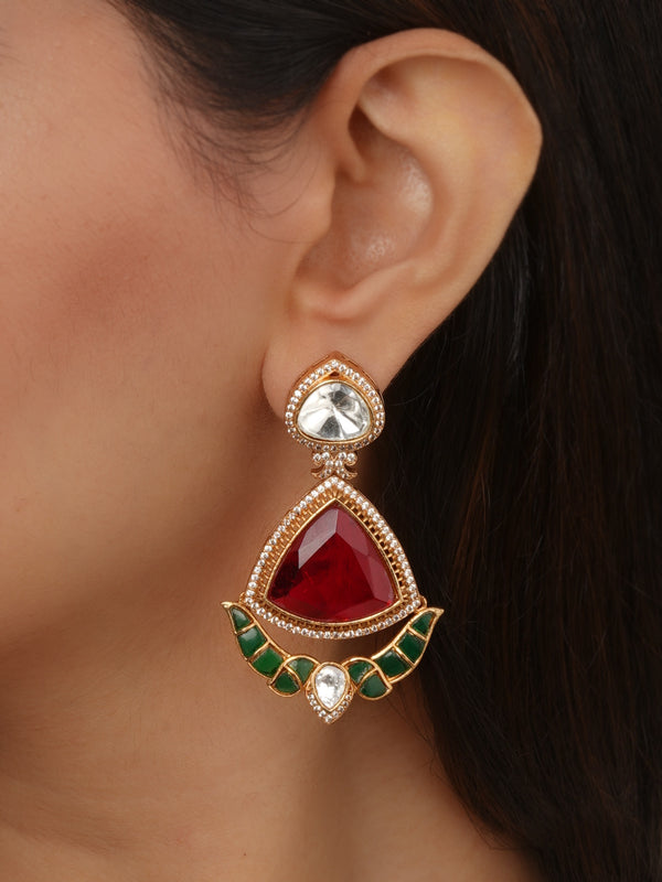 Multicolor Gold Plated Faux Polki Earrings - PK-E136RA