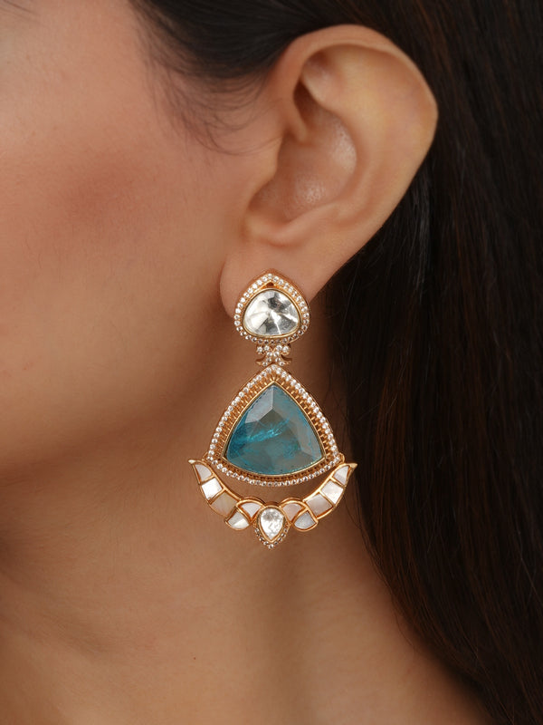 Firoza Color Gold Plated Faux Polki Earrings - PK-E136SB