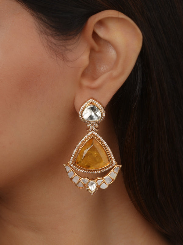 Yellow Color Gold Plated Faux Polki Earrings - PK-E136Y