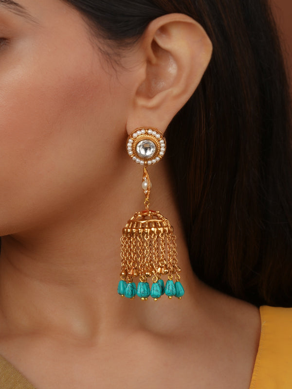 Firoza Color Gold Plated Faux Polki Earrings - PK-E137C