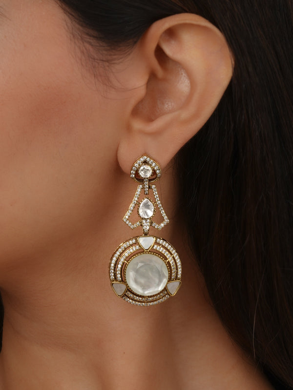 White Color Gold Plated Faux Polki Earrings - PK-E138