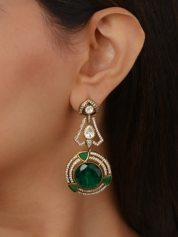 Green Color Gold Plated Faux Polki Earrings - PK-E138GR