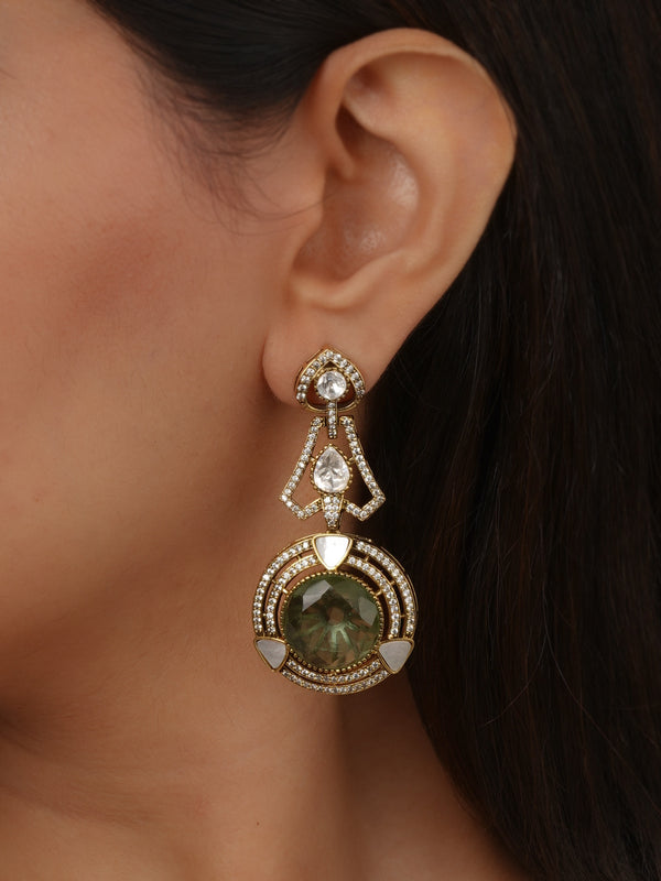 Green Color Gold Plated Faux Polki Earrings - PK-E138LGR