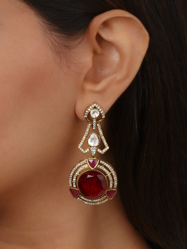 Maroon Color Gold Plated Faux Polki Earrings - PK-E138R