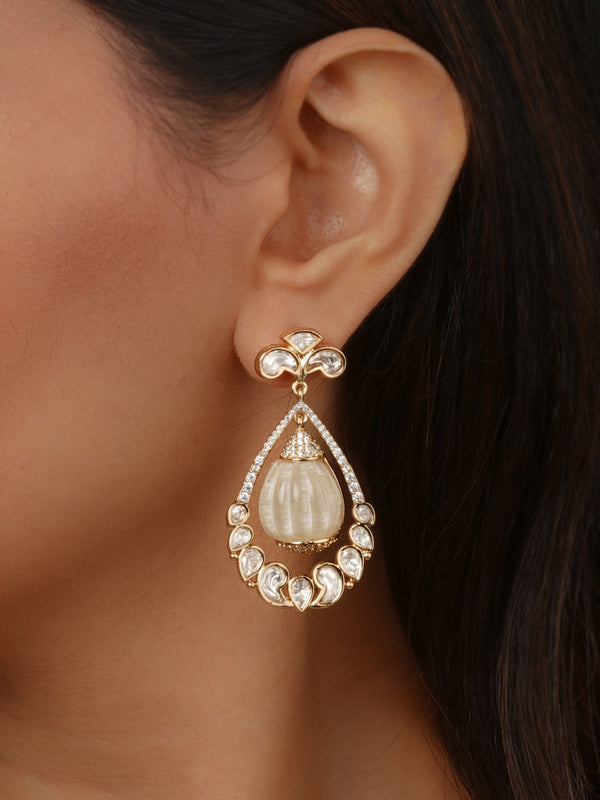 White Color Gold Plated Faux Polki Earrings - PK-E139