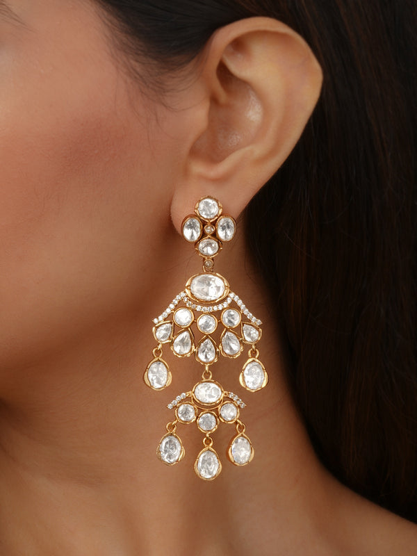 White Color Gold Plated Faux Polki Earrings - PK-E140