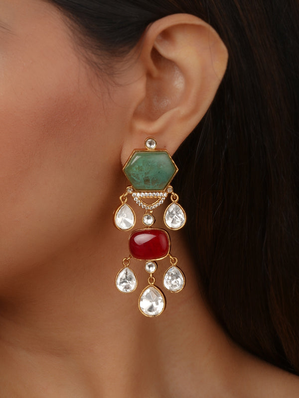 Multicolor Gold Plated Faux Polki Earrings - PK-E141A