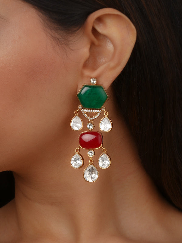 Multicolor Gold Plated Faux Polki Earrings - PK-E141B