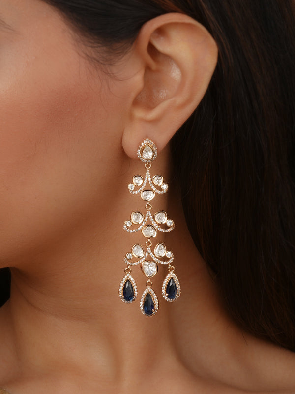 Blue Color Gold Plated Faux Polki Earrings - PK-E143BL