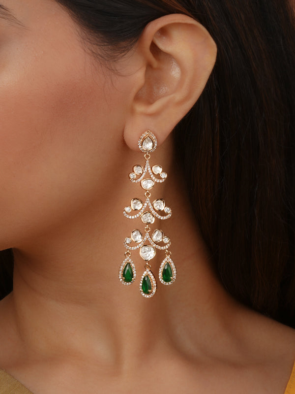 Green Color Gold Plated Faux Polki Earrings - PK-E143GR