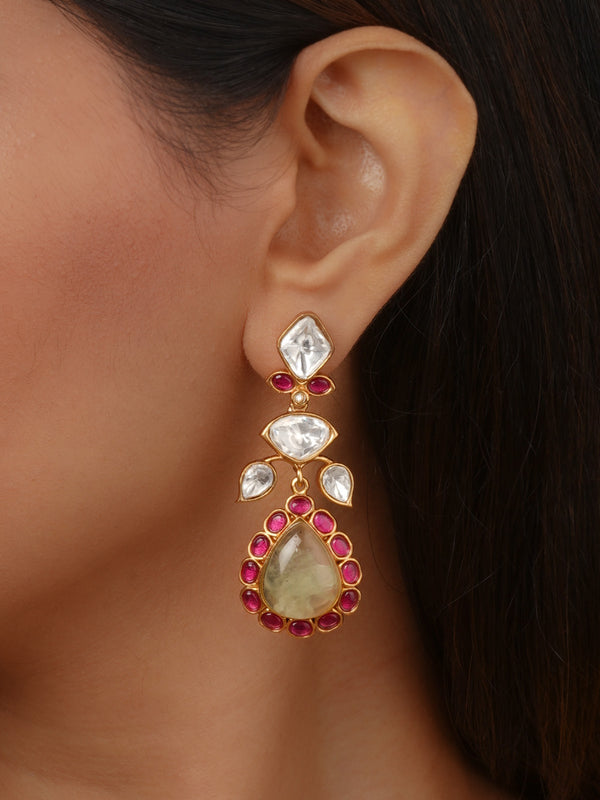 Multicolor Gold Plated Faux Polki Earrings - PK-E145