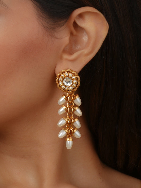 White Color Gold Plated Faux Polki Earrings - PK-E146