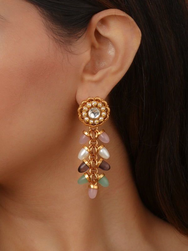 Multicolor Gold Plated Faux Polki Earrings - PK-E146A
