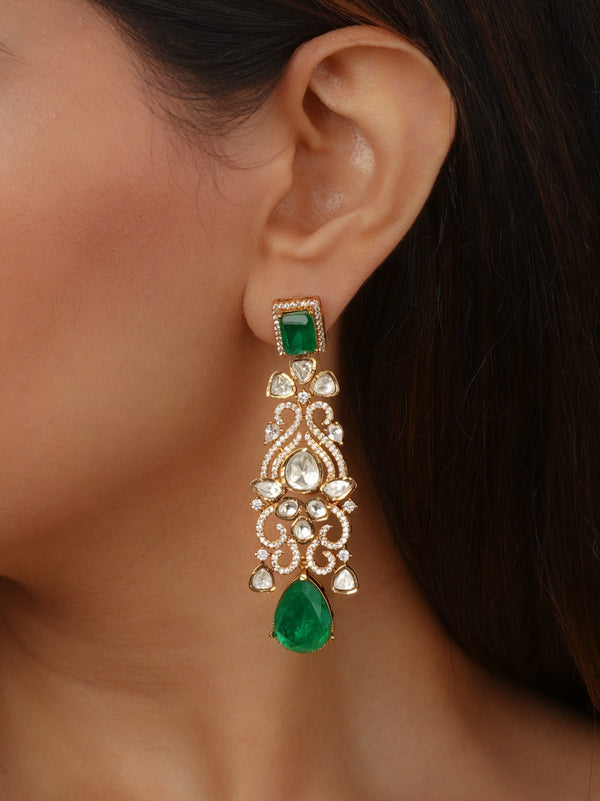 Green Color Gold Plated Faux Polki Earrings - PK-E148GR