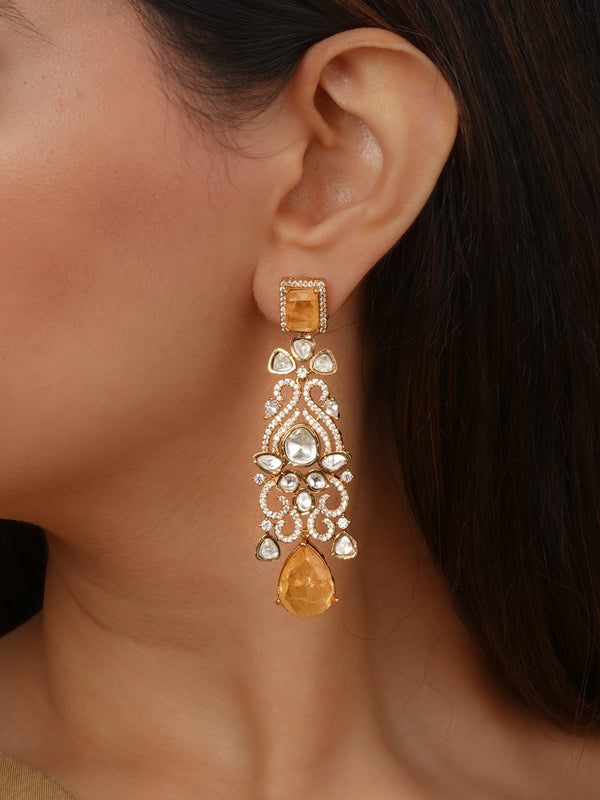 Yellow Color Gold Plated Faux Polki Earrings - PK-E148Y