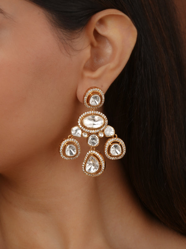 White Color Gold Plated Faux Polki Earrings - PK-E150