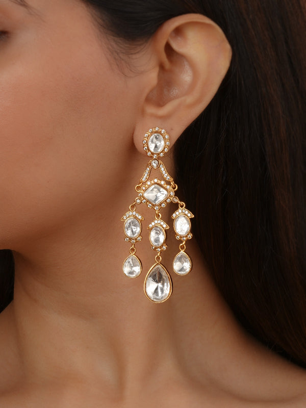White Color Gold Plated Faux Polki Earrings - PK-E155