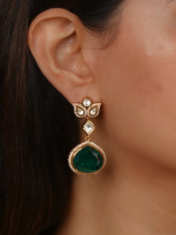 Green Color Gold Plated Faux Polki Earrings - PK-E158GR